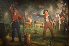 Painting of Benjamin Mileham rallying volunteers to fight at the Seige of Bexar.