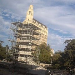 Scaffolding around cenotaph to provide protection during investigation