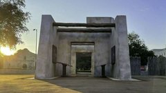 Side entrance to Mission Gate with Alamo Church in background