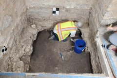 Excavation unit located in the room called the Monk’s Burial Ground.