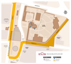 A map showing construction work near Alamo