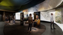 Rendering of the Battle of the Alamo gallery in future museum with images of Texian army