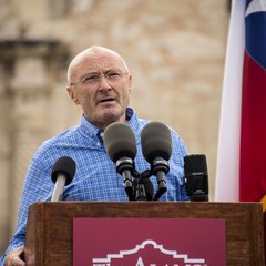 Phil Collins speaking at the Alamo