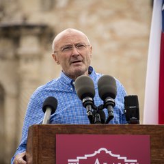 Phil Collins speaking at the Alamo