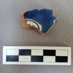 Puebla Polychrome sherd with blue, white, and black colors
