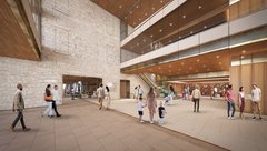 Rendering of interior lobby of Alamo Visitor Center and Museum