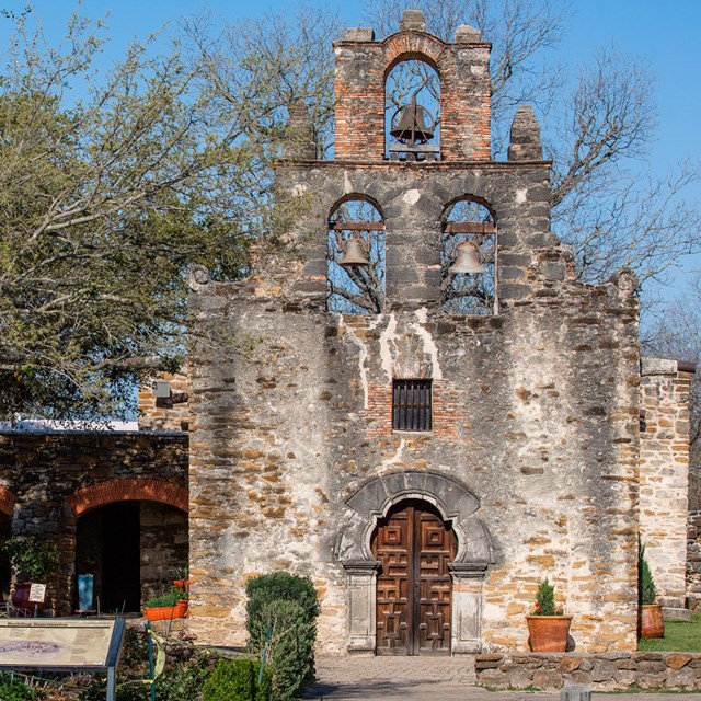 Mission Espada view with entry door