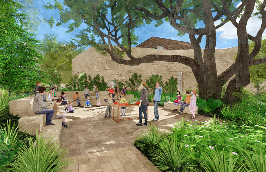 Rendering of outdoor classroom under a live oak tree