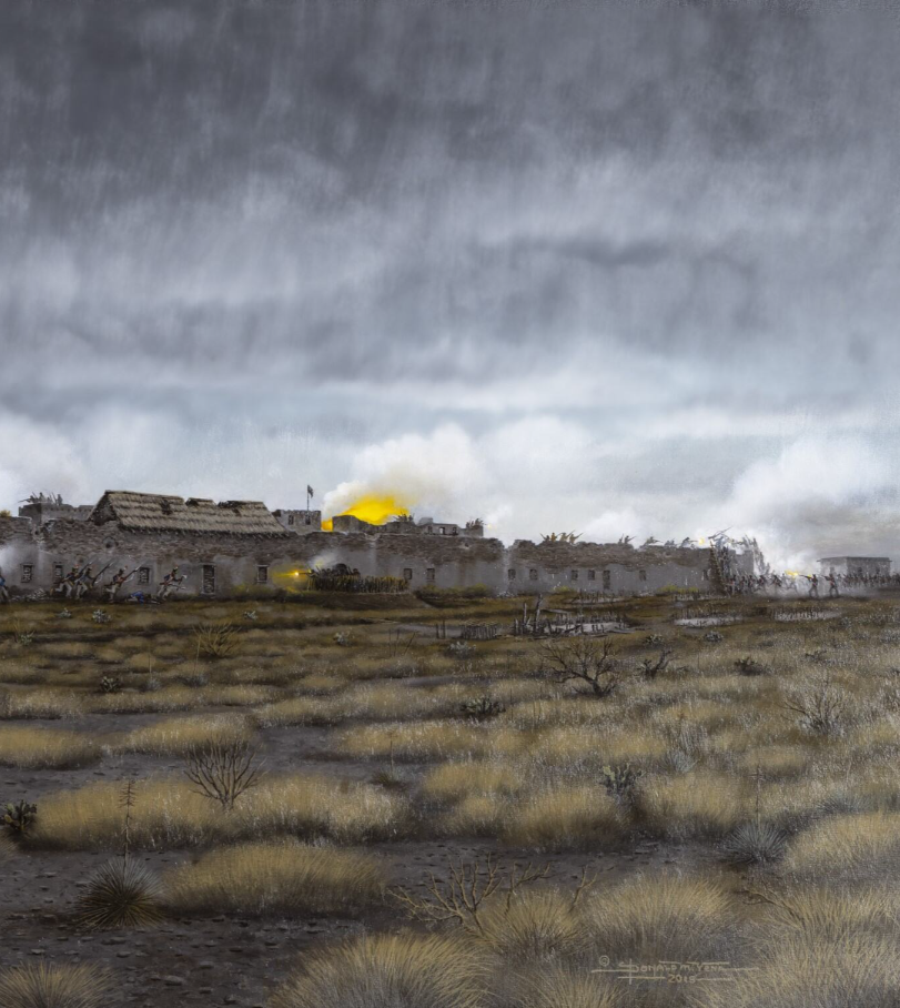 Painting of the western Alamo wall.