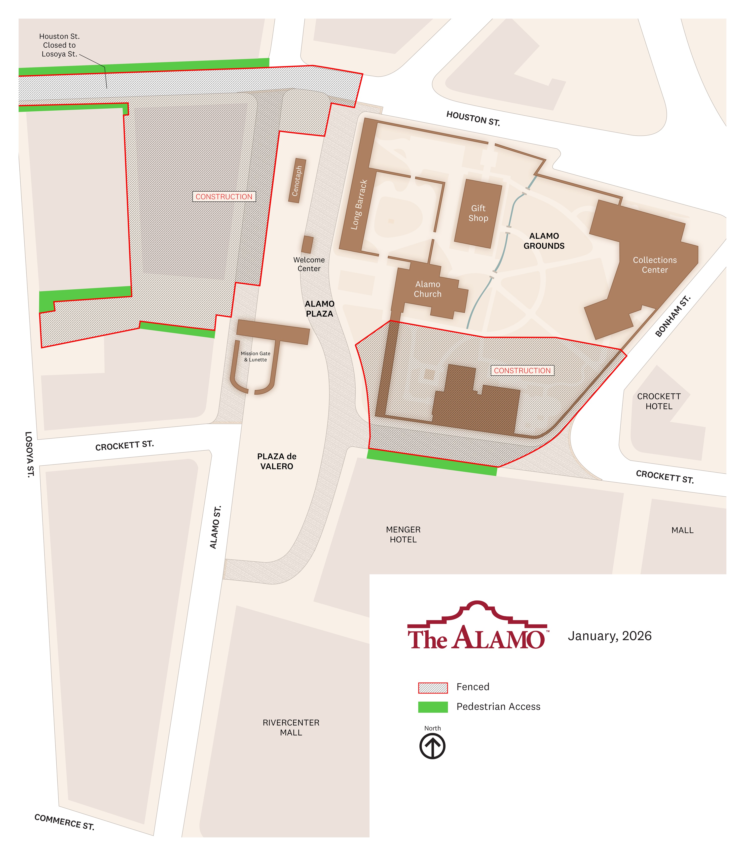 Map of Alamo area construction in January 2026