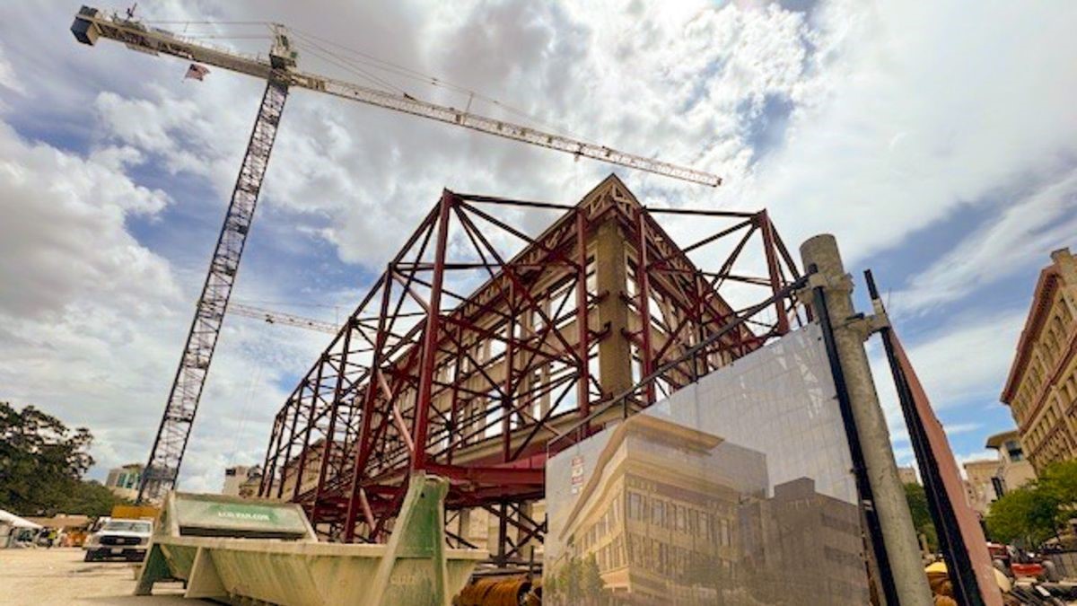Large crane over scaffolding at museum construction site
