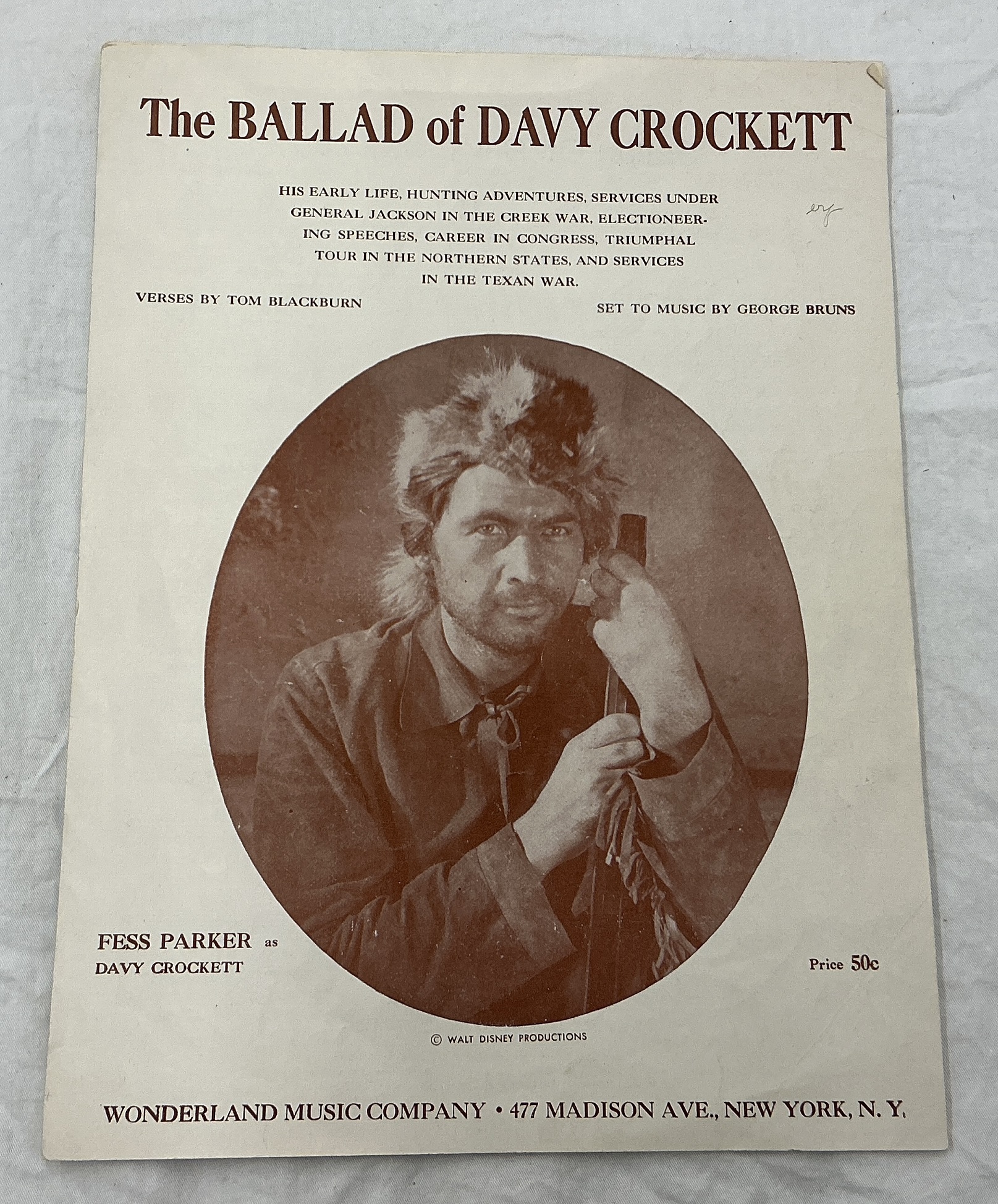 Cover sheet with oval photo of David Crockett