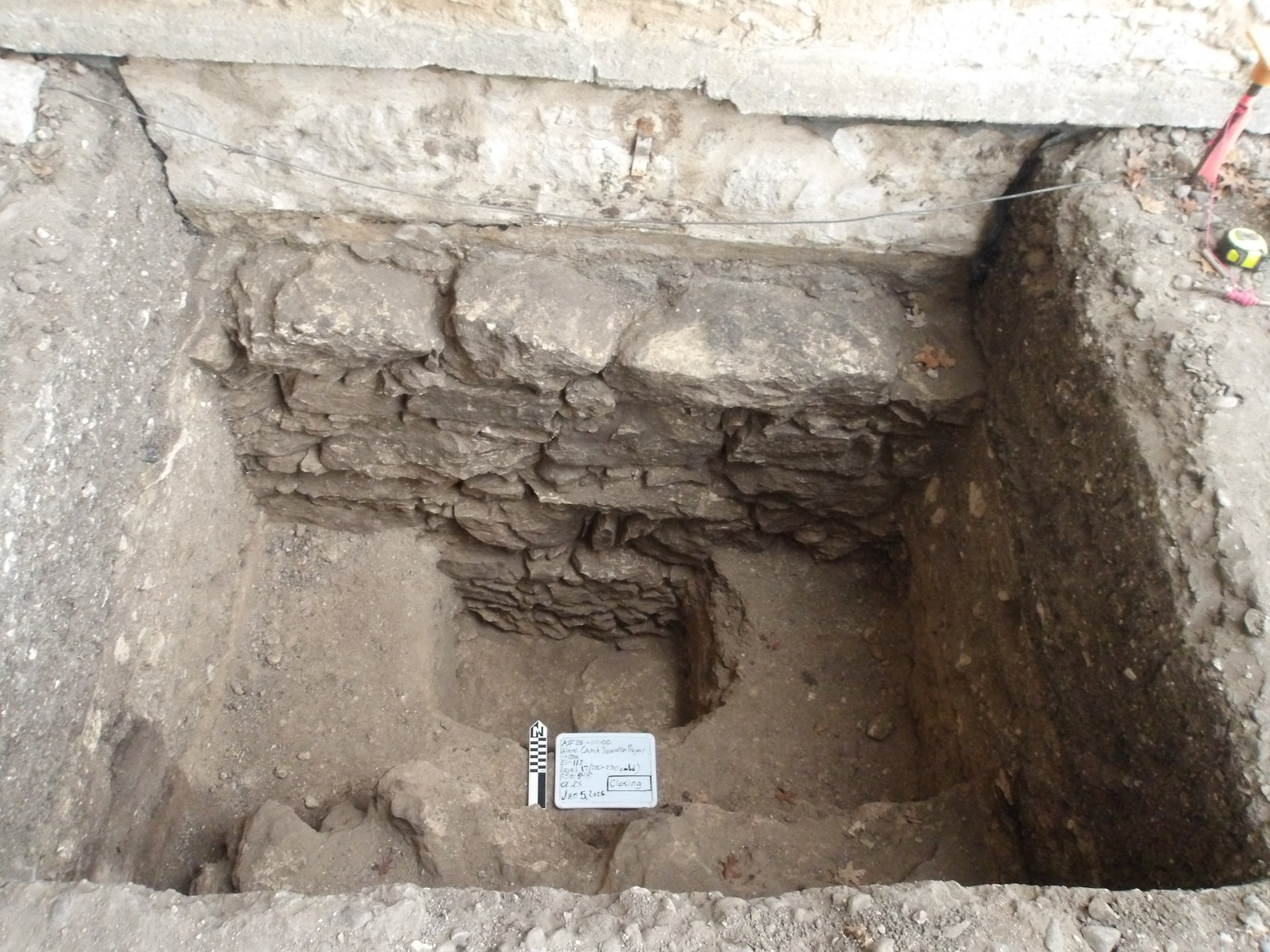 Interior of limestone excavation unit 150 cm below surface