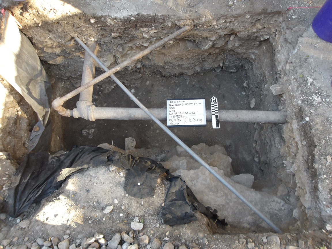 Inside an excavation unit 100 cm below surface
