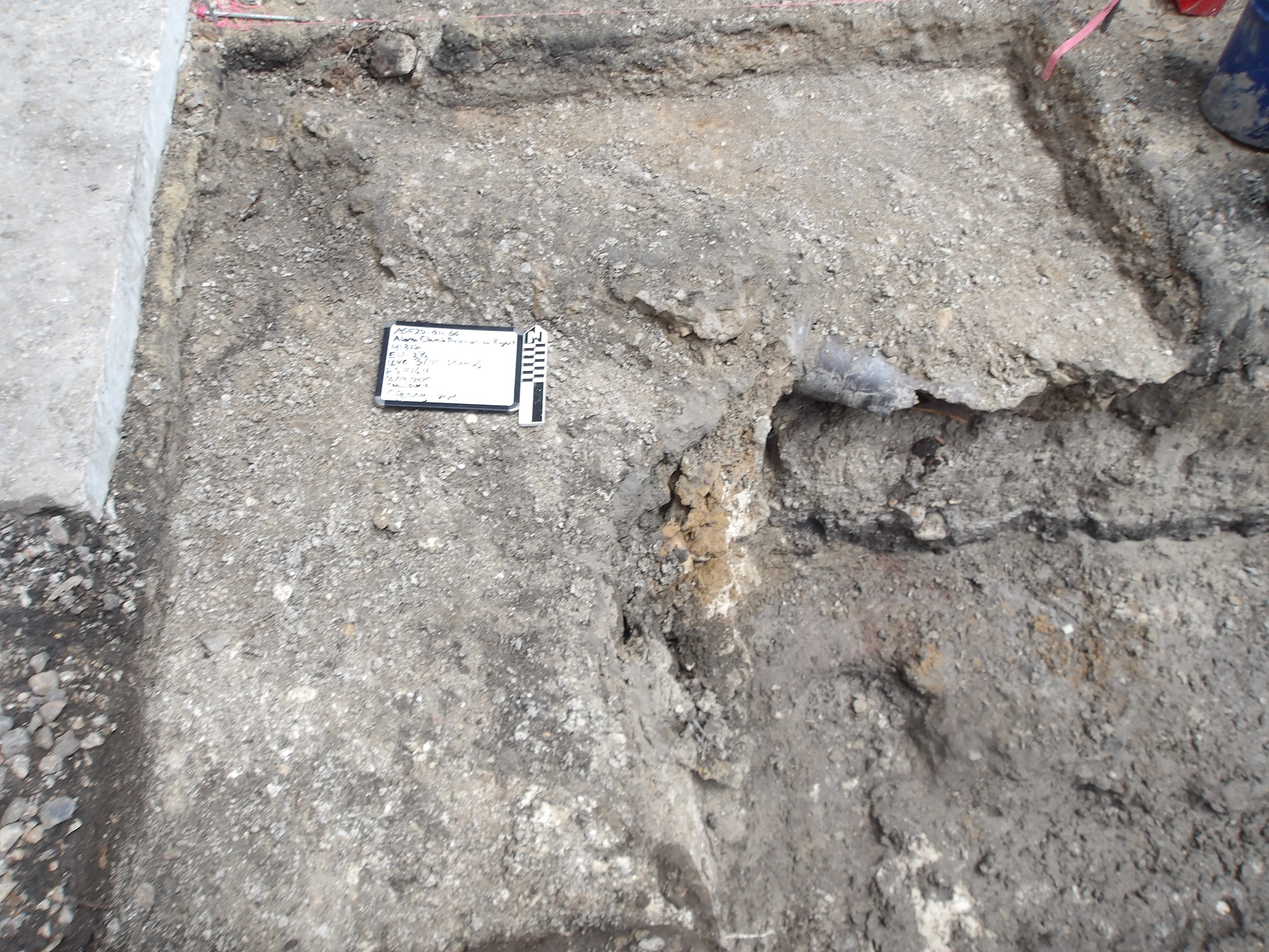 Inside of an excavation unit with areas of wall loss