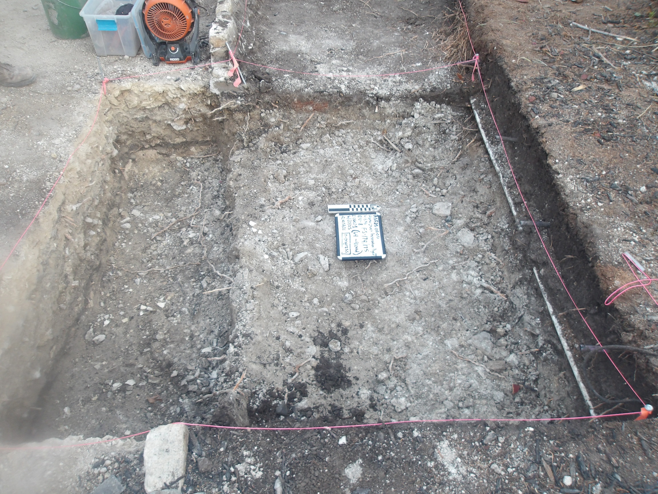 Inside of an excavation unit with modern deposit at the bottom