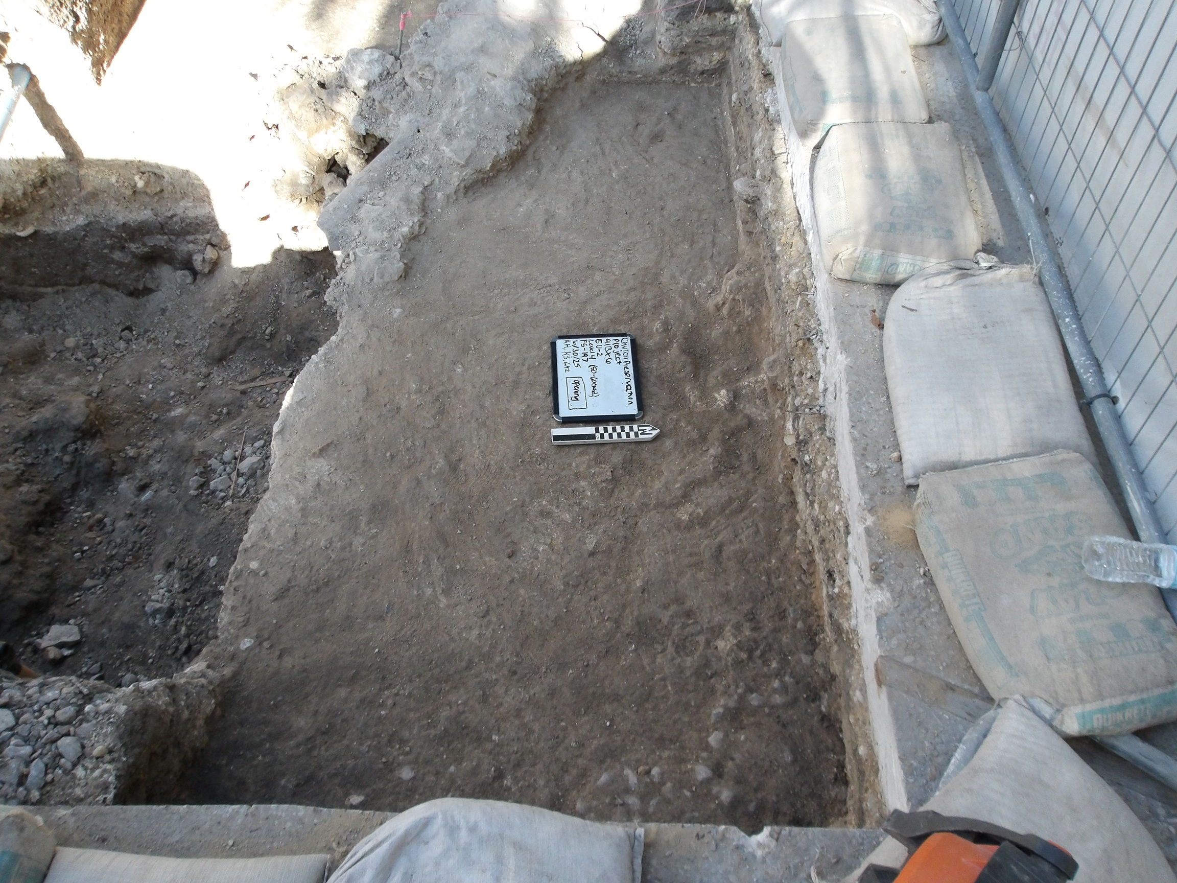 Inside of an excavation unit with a dropped surface