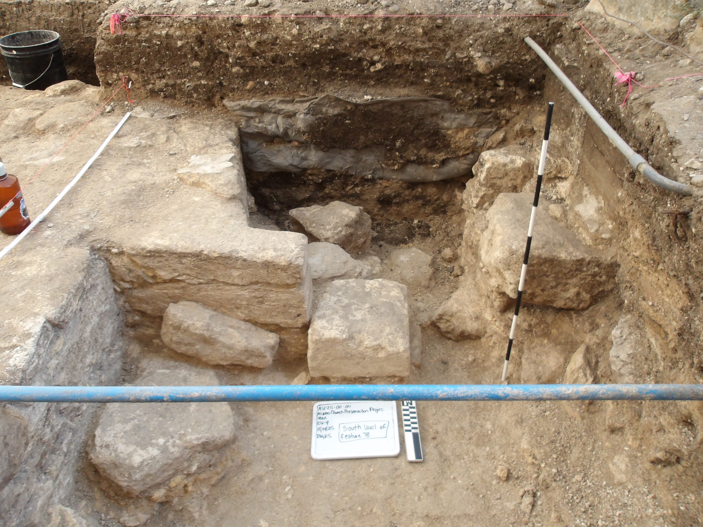 Limestone rock feature inside an excavation unit