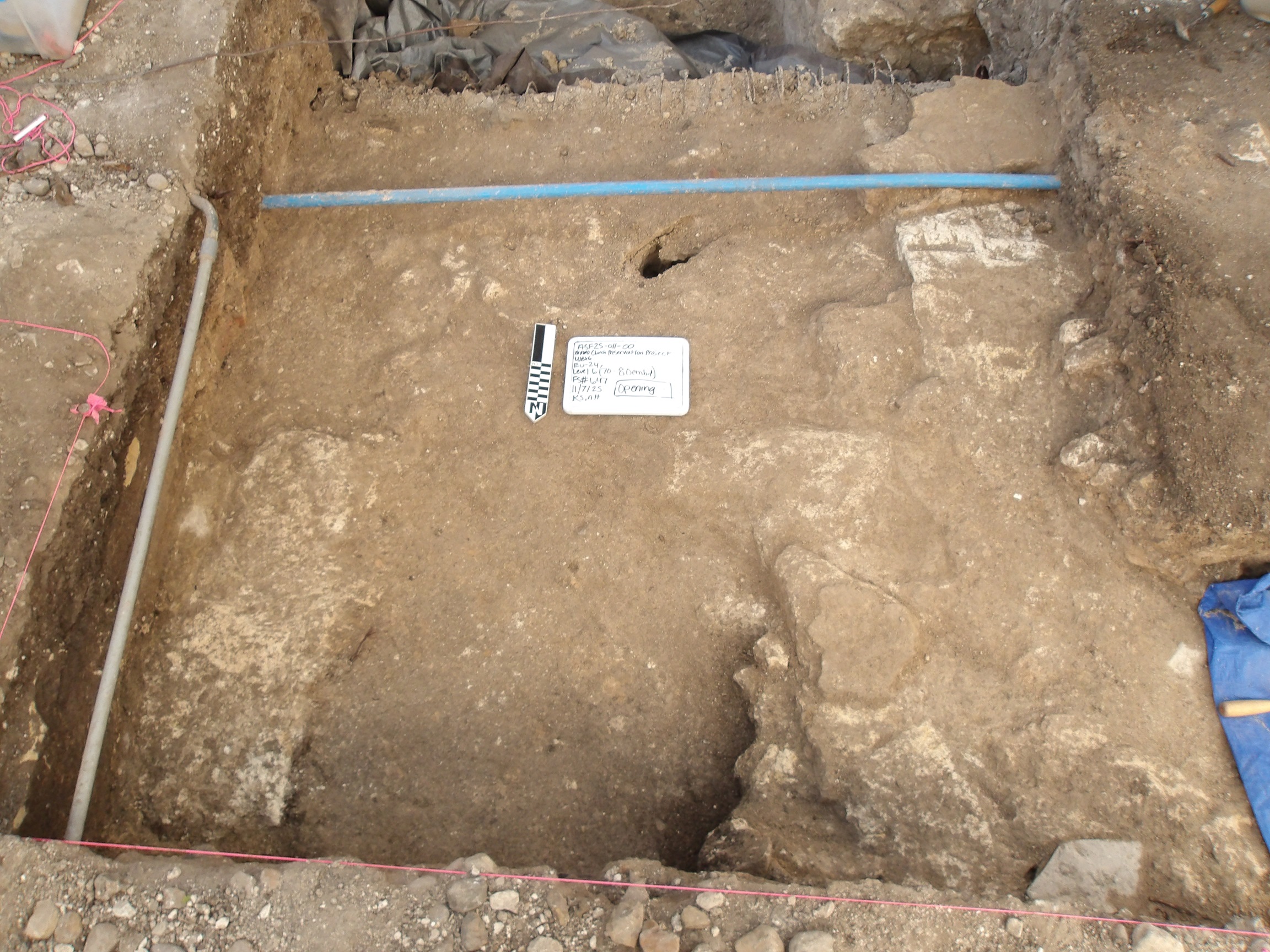 Limestone feature at bottom of excavation unit